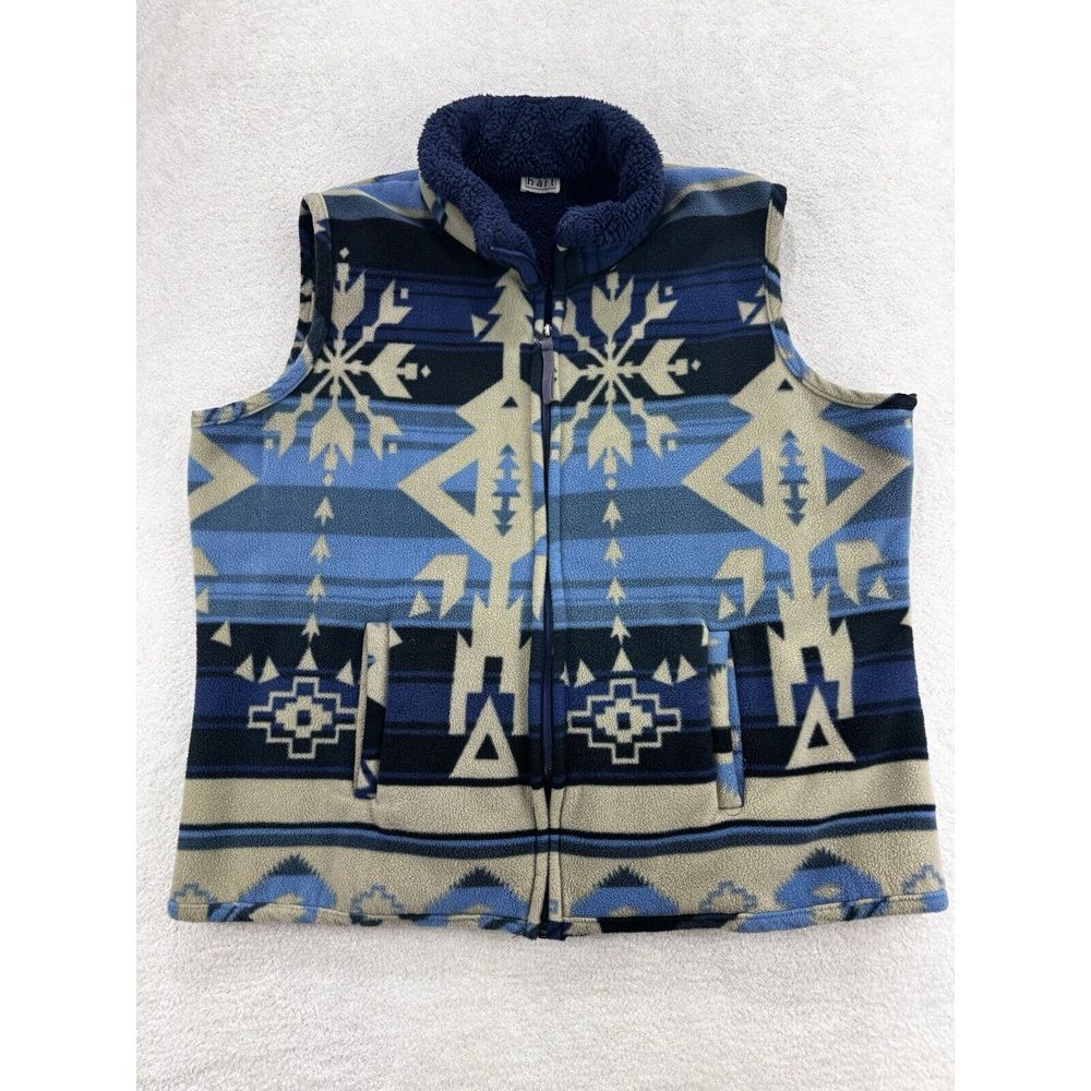 Keren Hart Fleece Vest Women M Blue Sherpa Lined‎ Full Zip Fair Isle